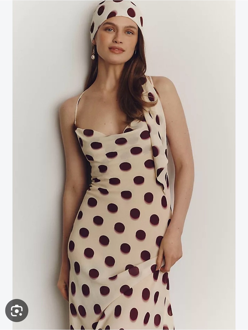 Anthropologie AfRM  Maxi Slip Dress with Burgundy Polka Dots